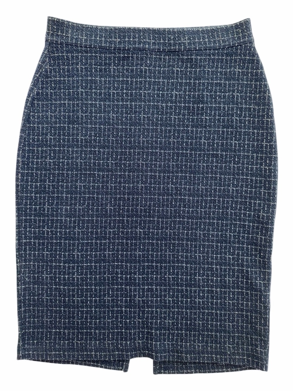 MAEVE (Anthropologie) Classic Navy Tweed Knit Pencil Skirt - Zip Back - Small